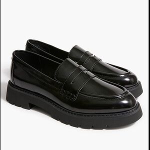J Crew Lug-Sole Penny Loafers in Black